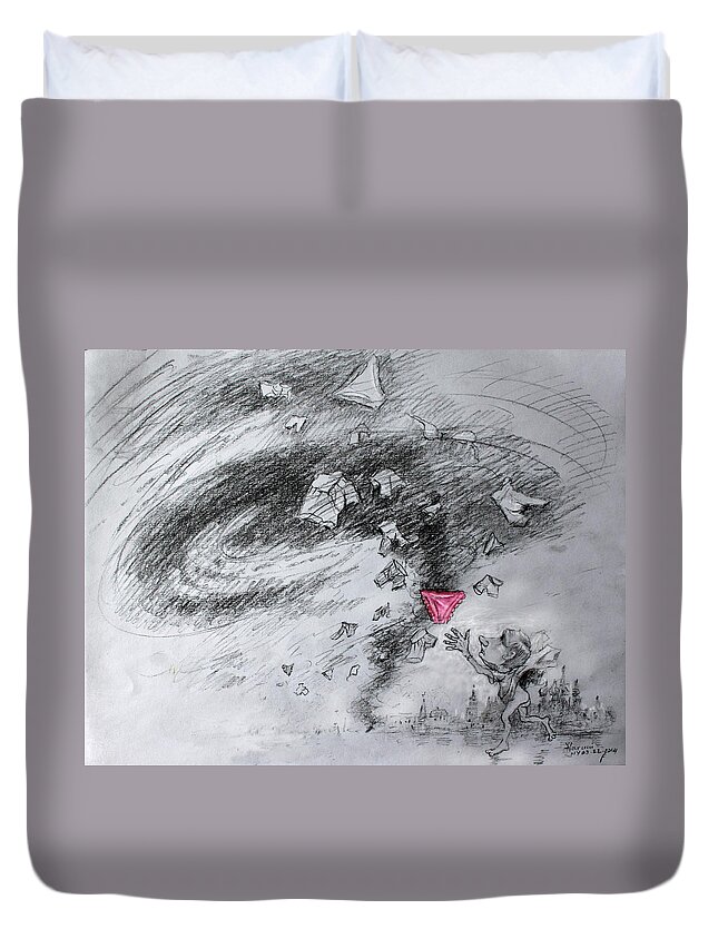 Eu Duvet Cover featuring the drawing EU and US Sanctions on Russia by Ylli Haruni