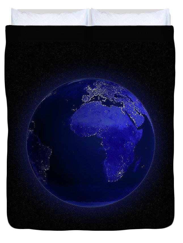 Globe Duvet Cover featuring the digital art Europe And Africa At Night, Artwork by Andrzej Wojcicki