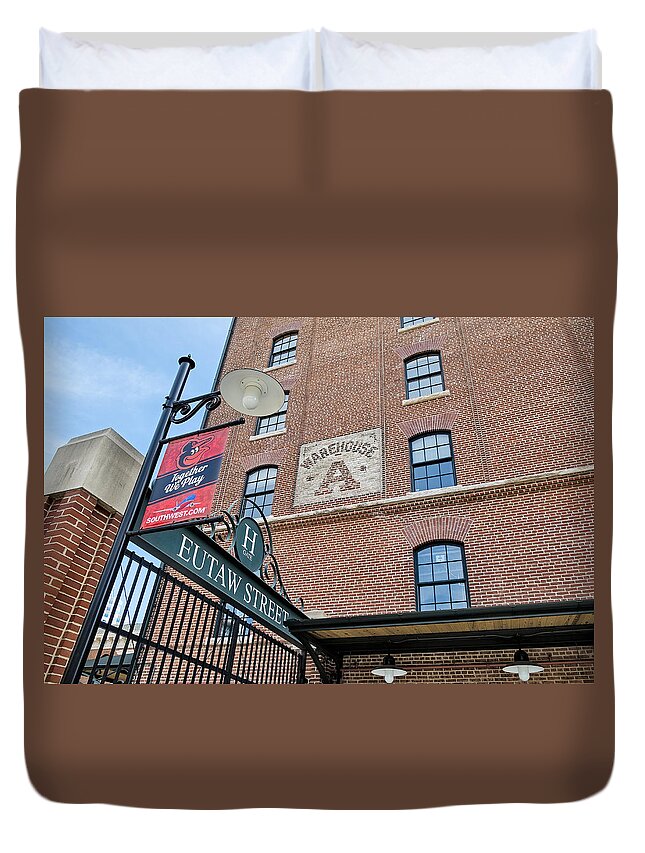 Baltimore Duvet Cover featuring the photograph Eutaw Street by Susan Candelario