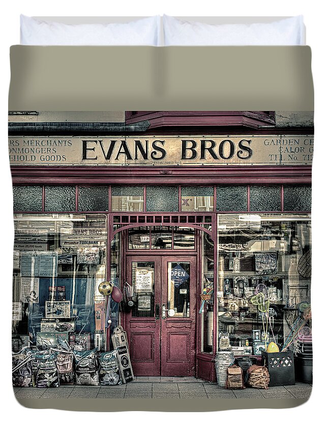 Shop Duvet Cover featuring the photograph Evans Bros Hardware Emporium by Mal Bray