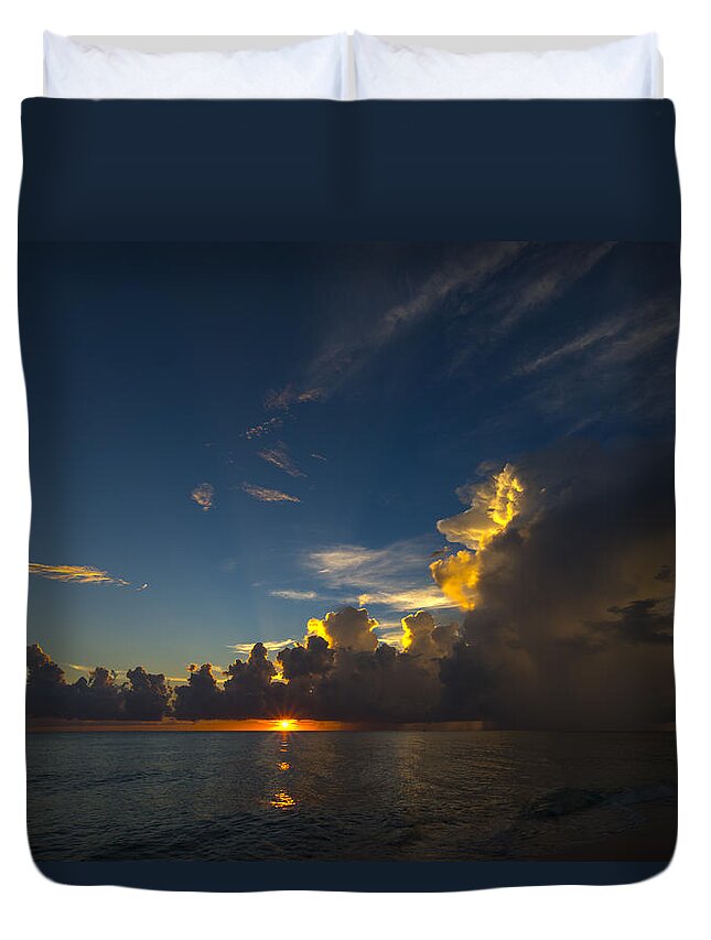 Sunset Duvet Cover featuring the photograph Evening Off Shore Rain by Russ Burch