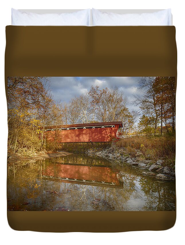 Cvnp Duvet Cover featuring the photograph Everett Rd. Covered Bridge in Fall by Jack R Perry