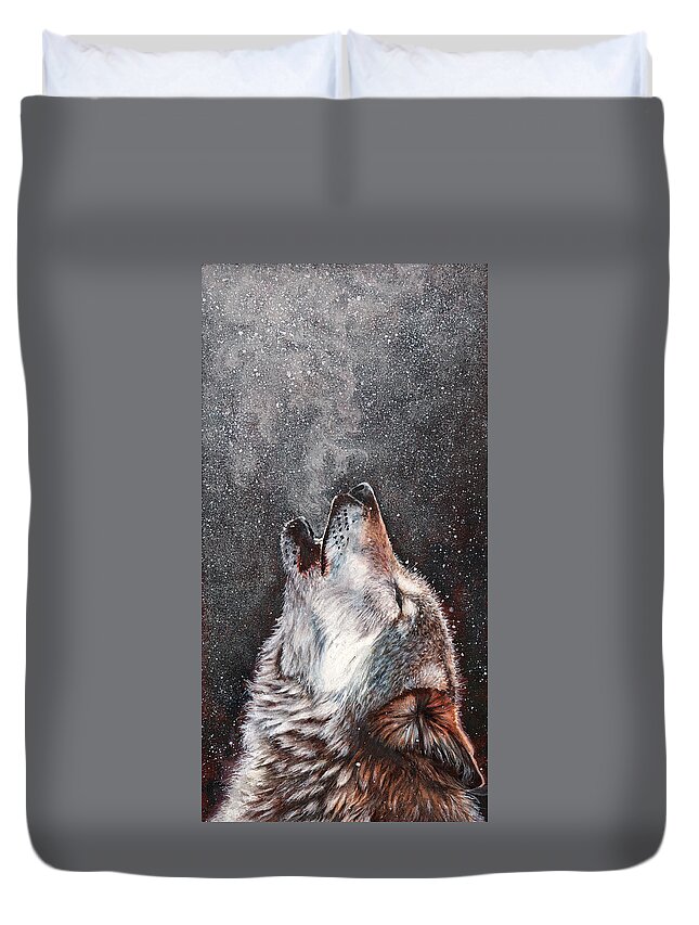 Wolf Duvet Cover featuring the painting Every Breath I Take by Peter Williams