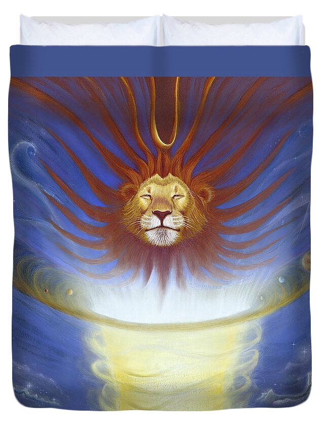 Lion Duvet Cover featuring the drawing Expansive Lion by Robin Aisha Landsong