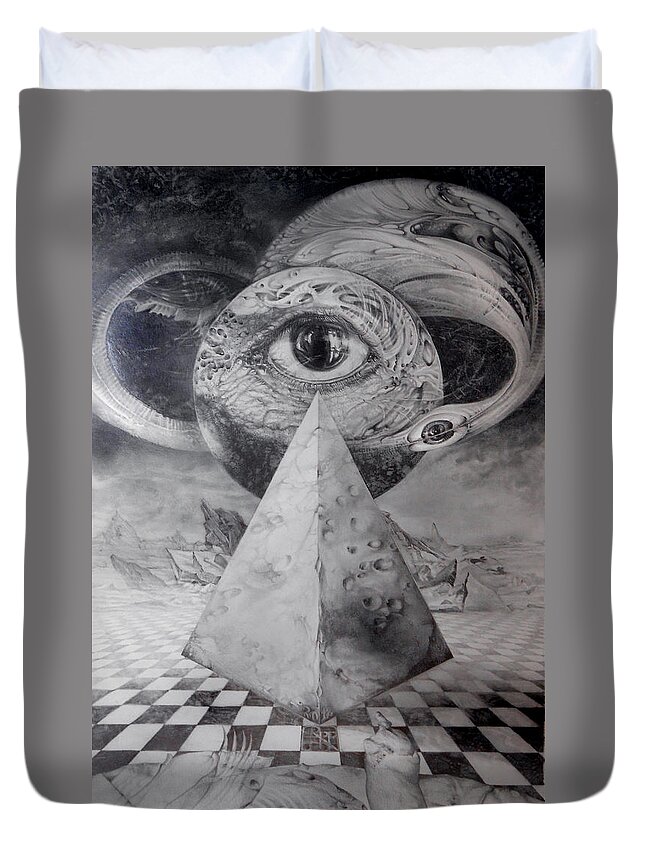 Drawing Duvet Cover featuring the drawing Eye Of The Dark Star - Journey Through The Wormhole by Otto Rapp