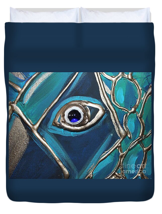 Eye Duvet Cover featuring the painting Eye of the Peacock by Cynthia Snyder