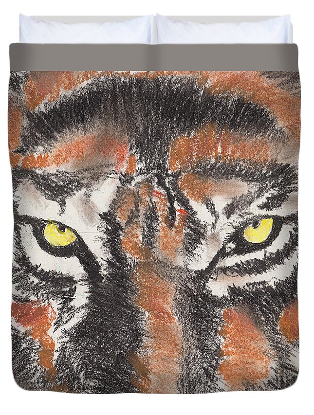 Tiger Duvet Cover featuring the pastel Eye of the Tiger by David Jackson