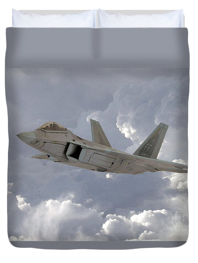 F22 Raptor Duvet Cover featuring the digital art F-22 Raptor by Airpower Art
