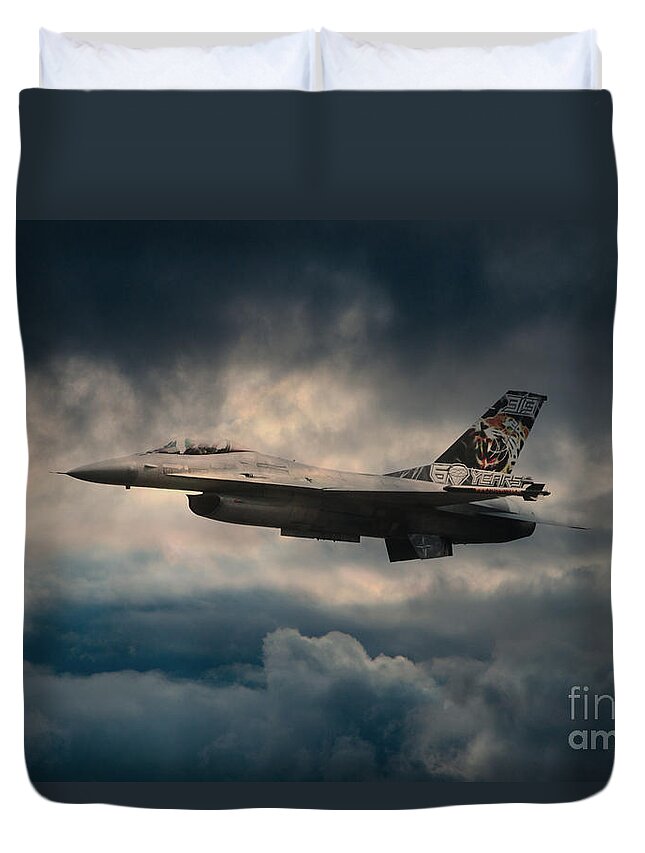 F1- Fighting Falcon Duvet Cover featuring the digital art F16 Tiger by Airpower Art
