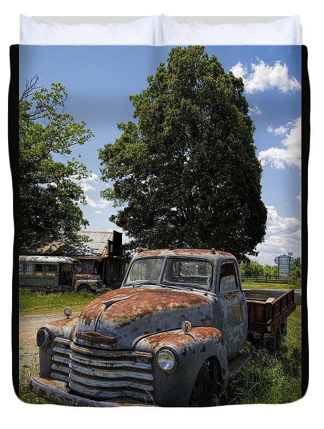 Chevrolet Duvet Cover featuring the photograph Fabulous Flashback Chevy Truck by Kathy Clark