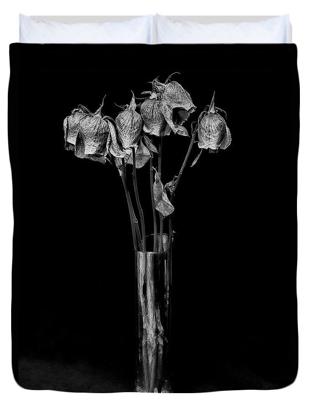 Flower Duvet Cover featuring the photograph Faded Long Stems - BW by Christopher Holmes