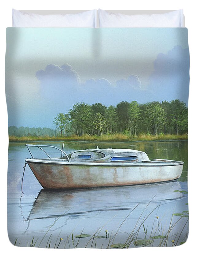 Boat Duvet Cover featuring the painting Fading Memories by Mike Brown