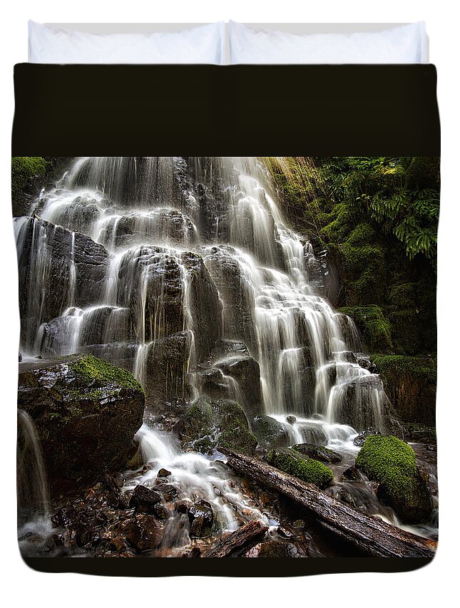 Fairy Falls Duvet Cover featuring the photograph Fairy Falls Oregon by Mary Jo Allen