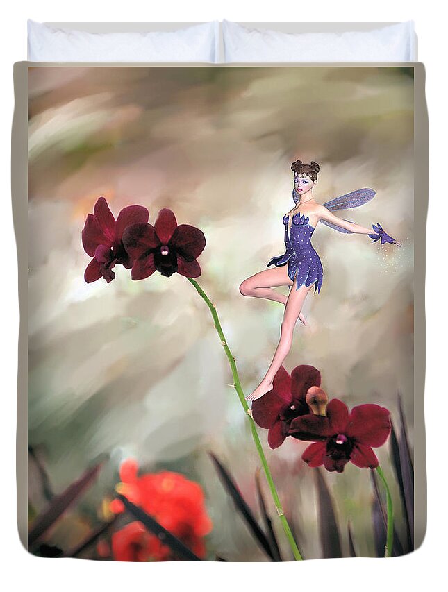 Fairy Duvet Cover featuring the photograph Fairy in the Orchid Garden by Rosalie Scanlon