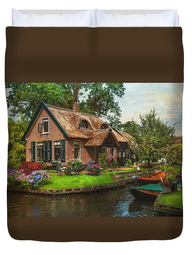 Netherlands Duvet Cover featuring the photograph Fairytale House. Giethoorn. Venice of the North by Jenny Rainbow
