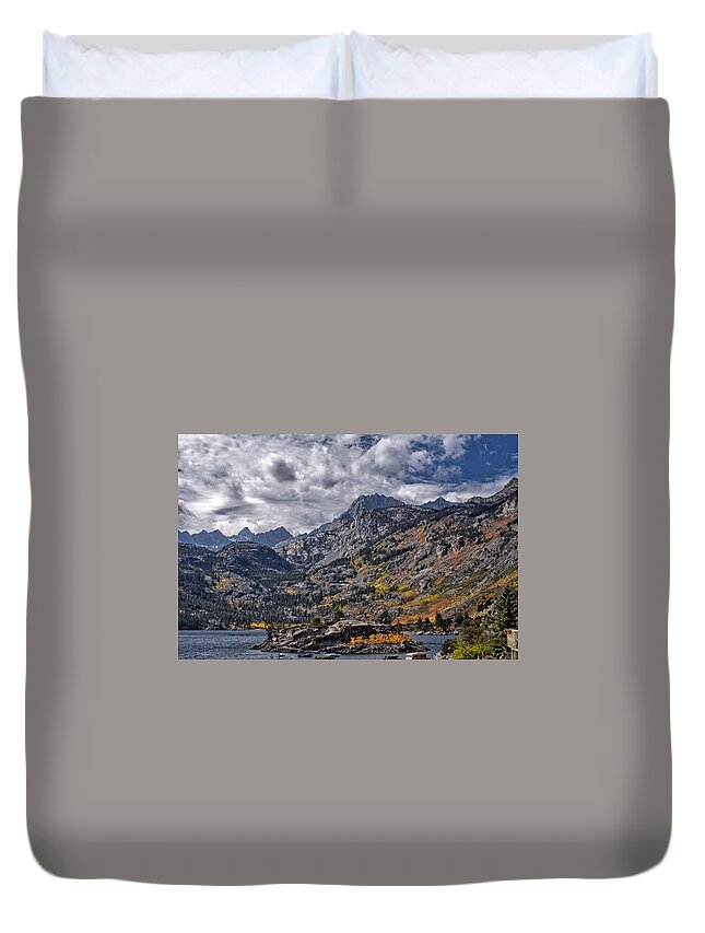 Yellow Duvet Cover featuring the photograph Fall at Lake Sabrina by Cat Connor