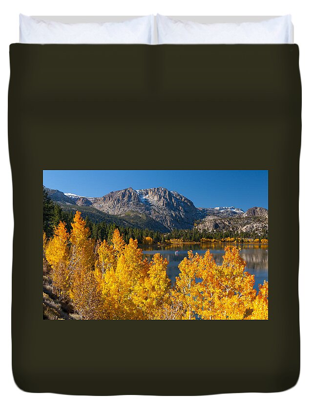 Eastern Sierras Duvet Cover featuring the photograph Fall color at June Lake by Joe Doherty