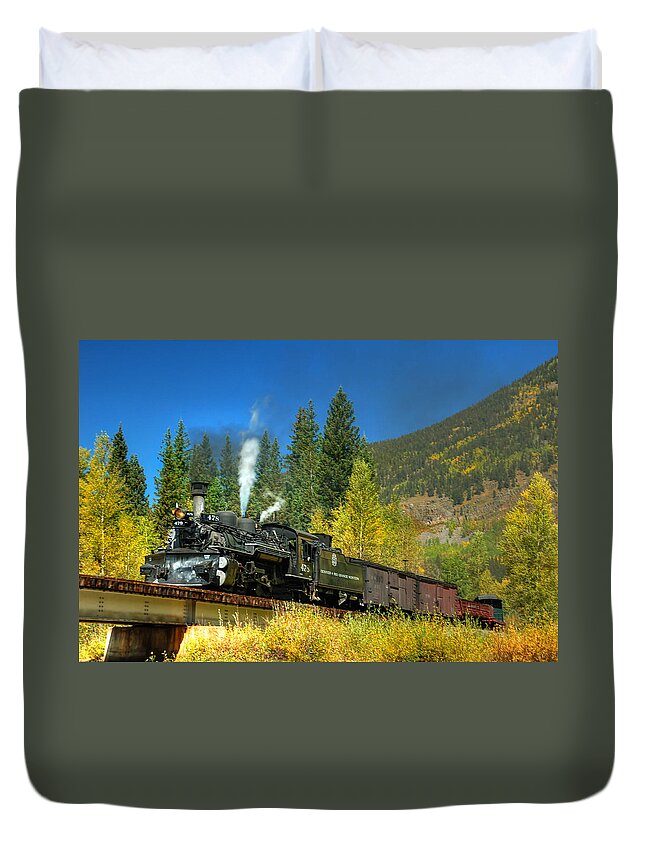 Steam Train Photographs Duvet Cover featuring the photograph Fall colored Bridge by Ken Smith