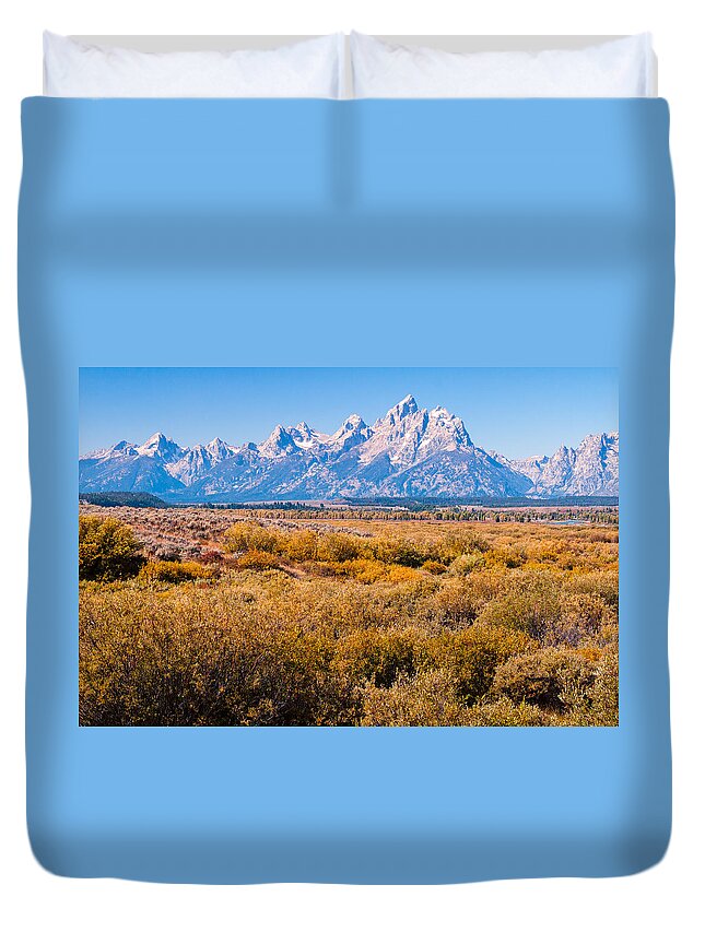 Tetons Duvet Cover featuring the photograph Fall Colors in the Tetons  by Lars Lentz