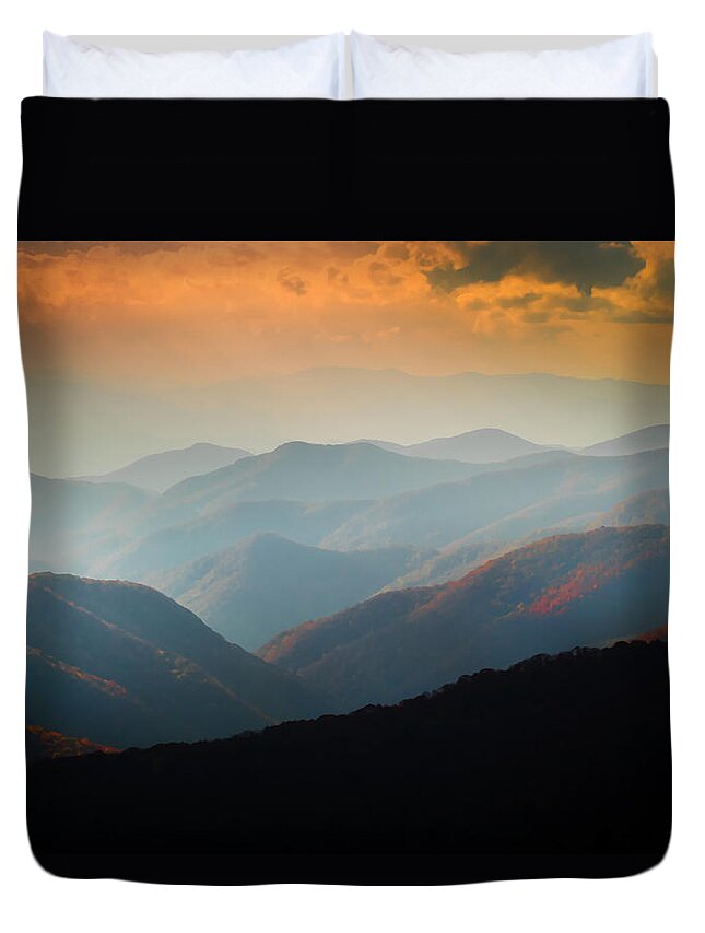 Ridgelines Duvet Cover featuring the photograph Fall Foliage Ridgelines Great Smoky Mountains Painted by Rich Franco