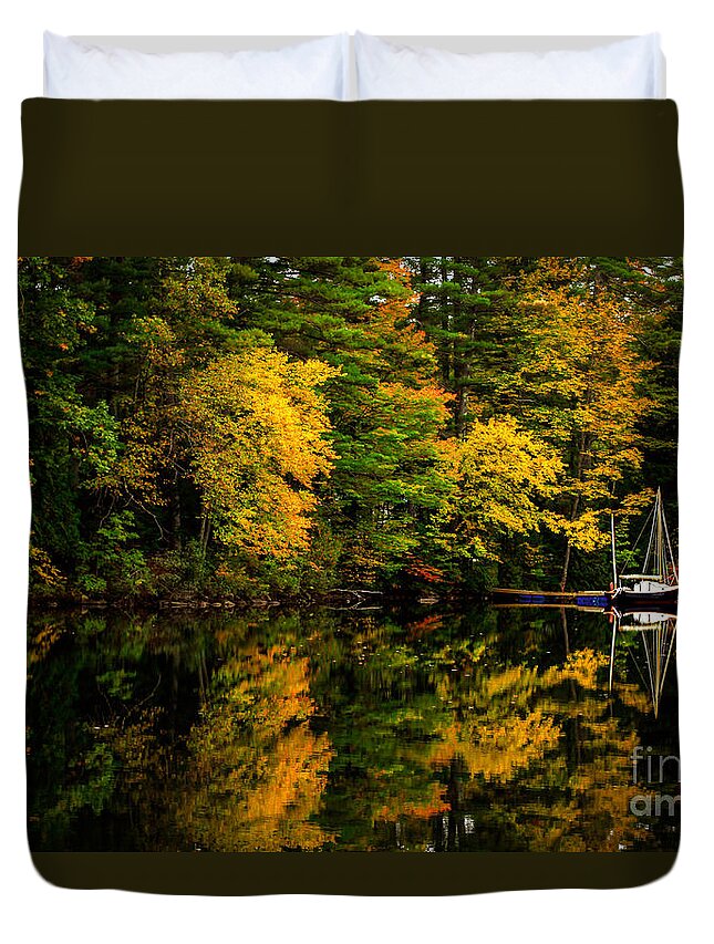 Sailing Duvet Cover featuring the photograph Fall Foliage Sail Boat by Brenda Giasson
