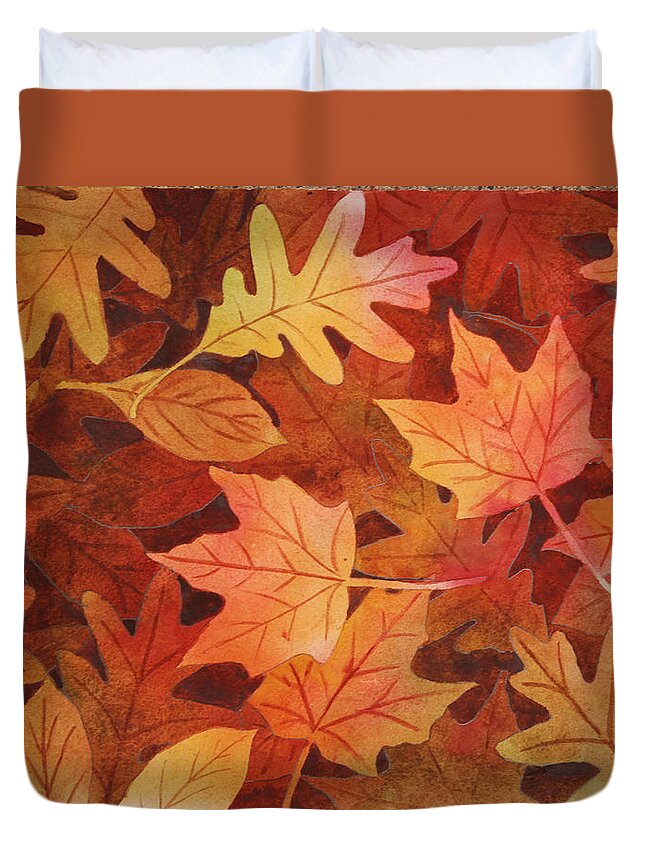 Abstract Duvet Cover featuring the painting Fall leaves by Heidi E Nelson
