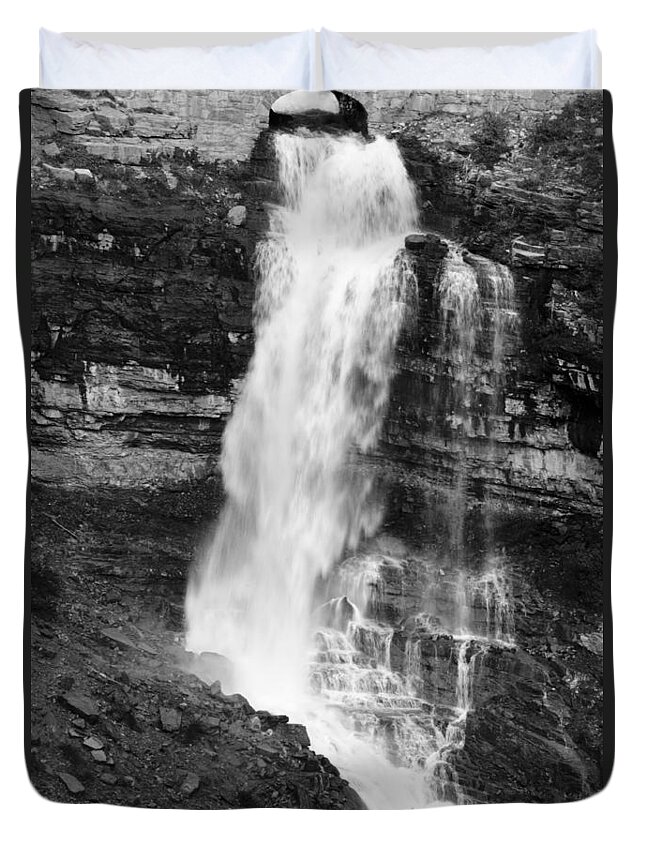 Glacier National Park Duvet Cover featuring the photograph Waterfall Under the Bridge by Crystal Wightman