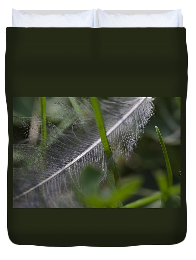 Feather Duvet Cover featuring the photograph Fallen Feather by Jim Shackett