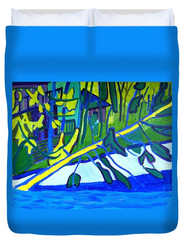 Lake Duvet Cover featuring the painting Fallen Pine at Massapoag Lake by Debra Bretton Robinson