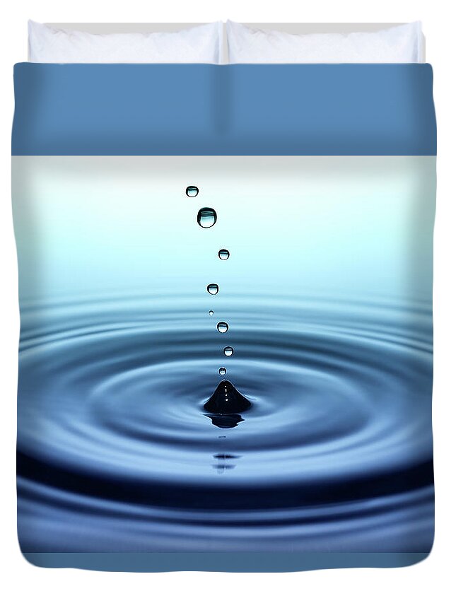 Water Surface Duvet Cover featuring the photograph Falling Small Drops Of Water by Trout55
