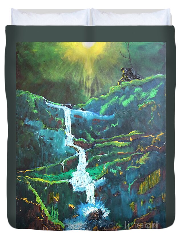 Landscape Duvet Cover featuring the painting Falling To Grace by Stefan Duncan