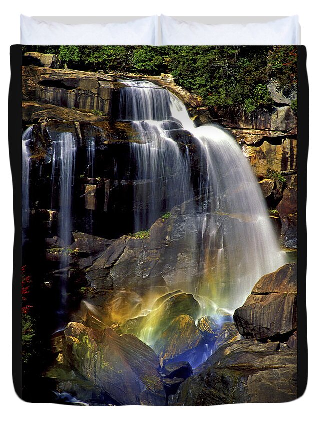Whitewater Falls Duvet Cover featuring the photograph Falls and Rainbow by Paul W Faust - Impressions of Light