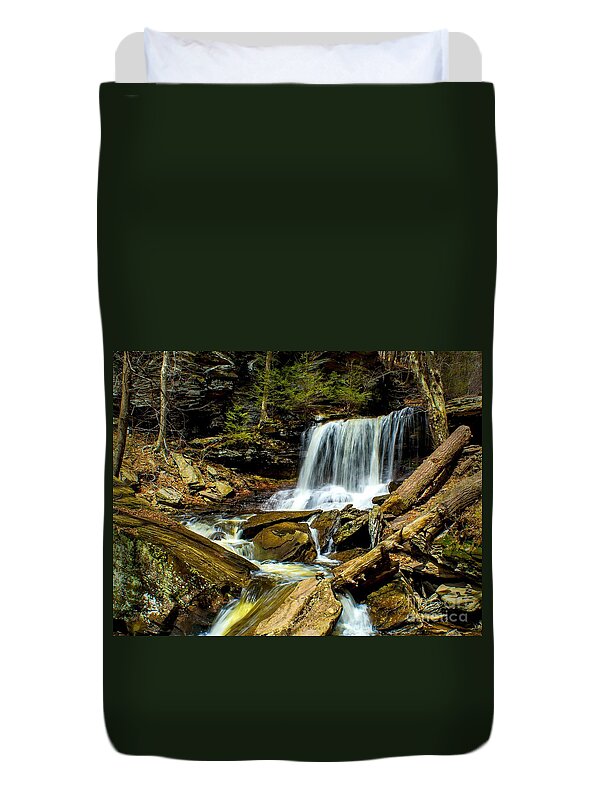 Waterfall Duvet Cover featuring the photograph Falls in the Woods by Nick Zelinsky Jr
