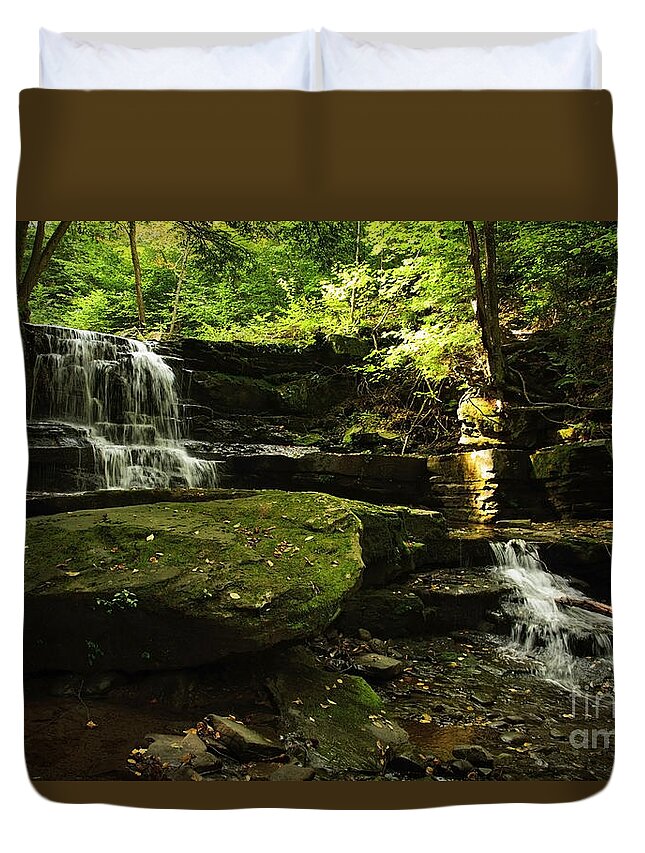 Waterfall Duvet Cover featuring the photograph Fallsbrook Falls by Debra Fedchin