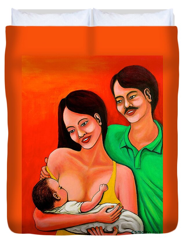 Family Duvet Cover featuring the painting Family by Cyril Maza