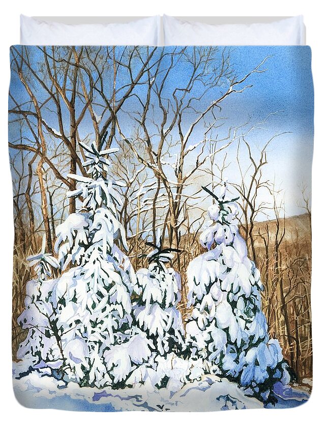 Watercolor Trees Duvet Cover featuring the painting Family of Four Trailside at 7 Springs by Barbara Jewell