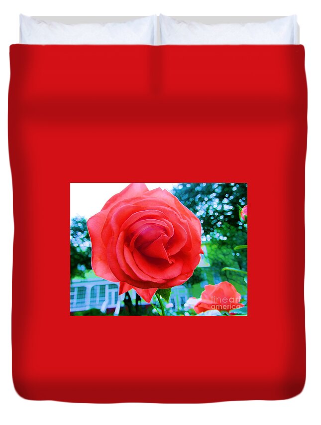 Red Duvet Cover featuring the photograph Fancy Red Rose - Floral by Susan Carella