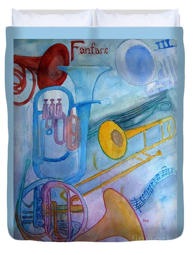 Brass Duvet Cover featuring the painting Fanfare by Sandy McIntire