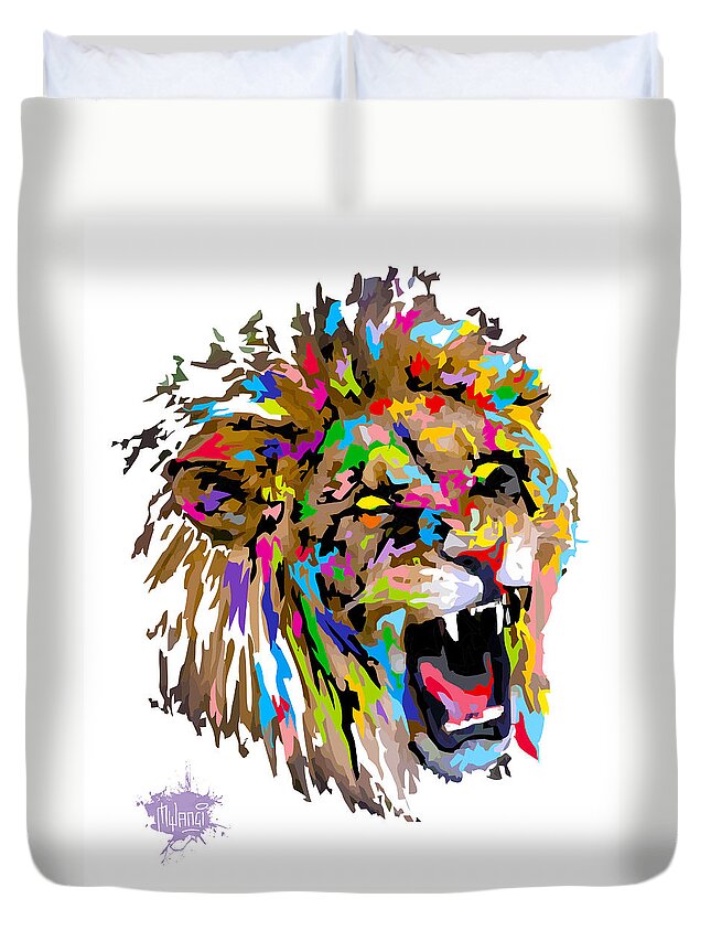 Leo Duvet Cover featuring the painting Fangs by Anthony Mwangi