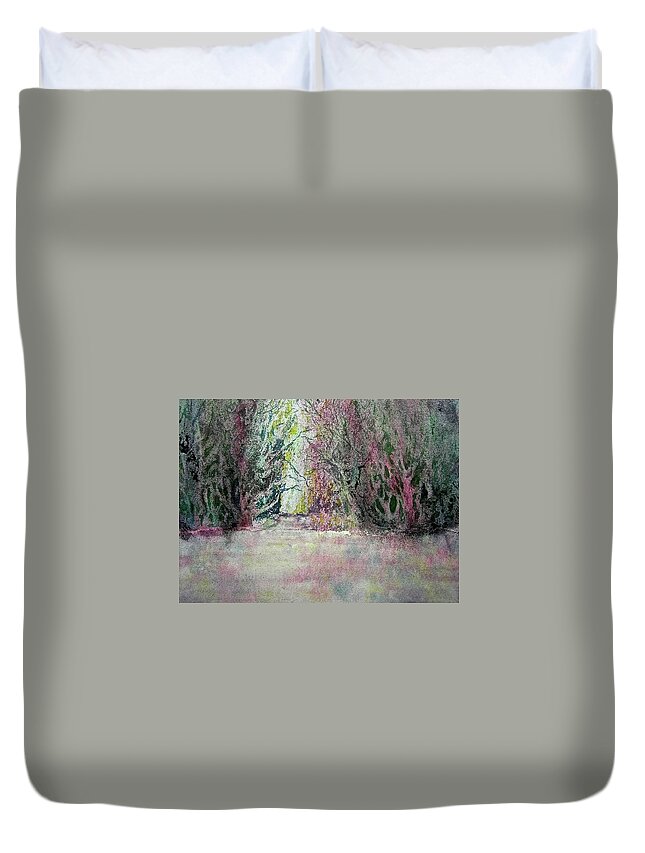 Watercolor Duvet Cover featuring the painting Fantasy Waterfall by Carolyn Rosenberger