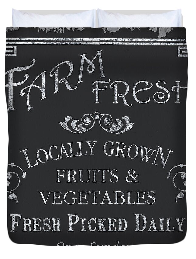 Farmer Duvet Cover featuring the painting Farm Fresh Sign by Debbie DeWitt