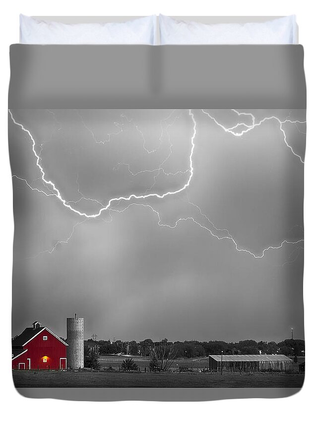 Lightning Duvet Cover featuring the photograph Farm Storm HDR BWSC by James BO Insogna