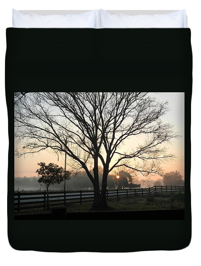 Sunrise Duvet Cover featuring the photograph Farm Sunrise by George Pedro