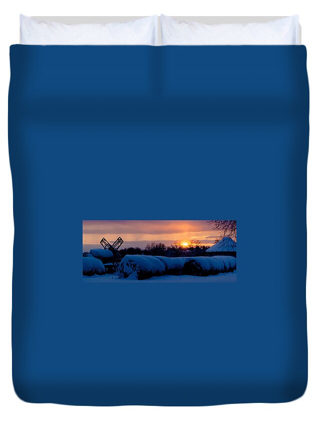 Sunset Duvet Cover featuring the photograph Farm Sunset by Holden The Moment