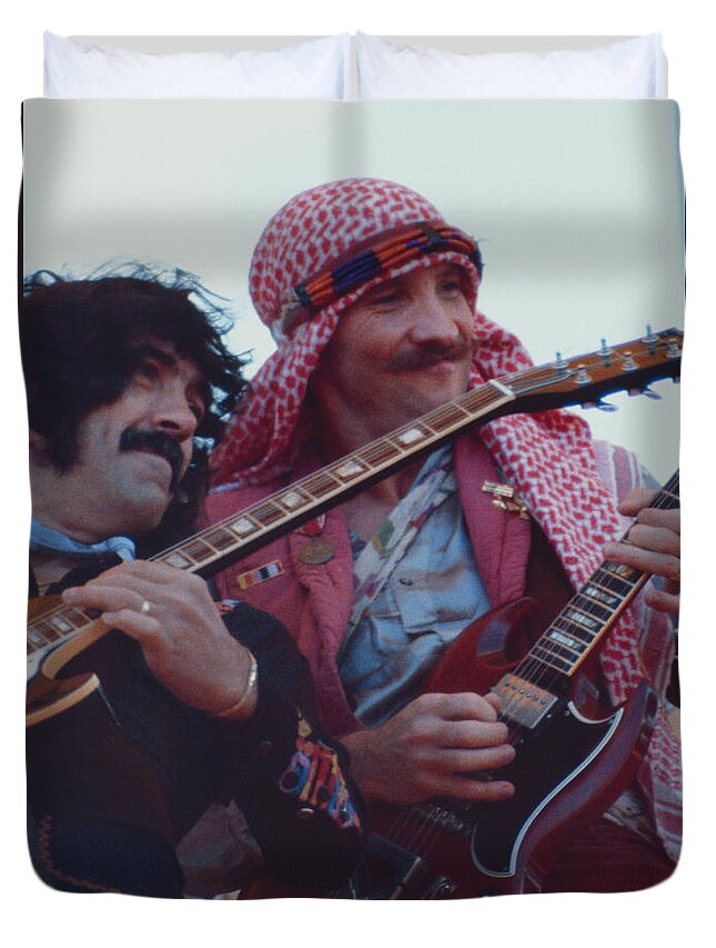 Manny Charlton Duvet Cover featuring the photograph Favorite of Manny Charlton and Zal Cleminson - Nazareth at Day on the Green 2 - 4th of July 1979 by Daniel Larsen