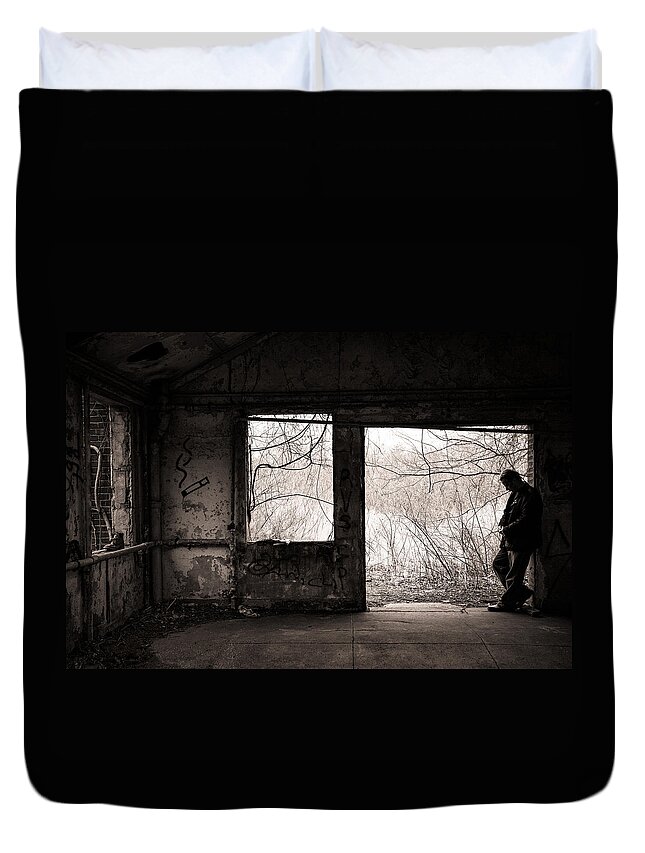Abandoned Duvet Cover featuring the photograph February - Comfortable Seclusion - Self Portrait by Gary Heller
