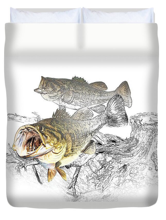 Fish Duvet Cover featuring the photograph Feeding Largemouth Black Bass by Randall Nyhof