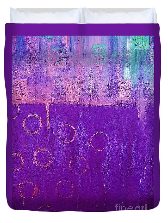 Abstract Duvet Cover featuring the painting Feeling Purple Abstract by Saundra Myles