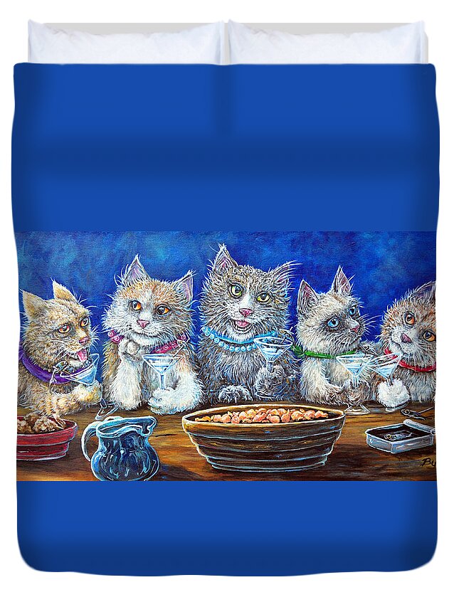 Animal Duvet Cover featuring the painting Felines After Five by Gail Butler