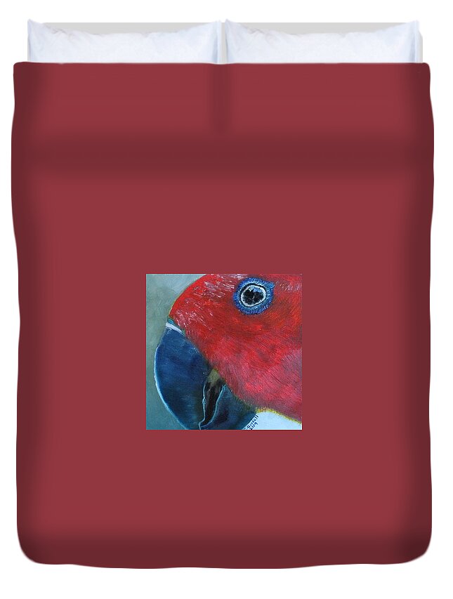Bird Duvet Cover featuring the painting Female Eclectus by Claudia Goodell